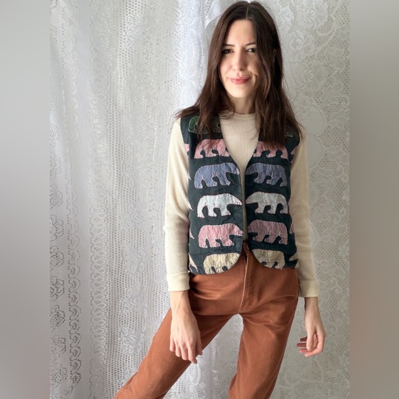 Vintage Quilted Bear Vest Soho Compagnie Medium Folk Layered Novelty Print - Picture 5 of 15